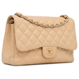 Chanel-Rabat doublé Chanel Brown Jumbo Classic Caviar-Marron,Beige