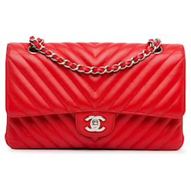 Chanel-Chanel Red Medium Classic Chevron Caviar Double Flap-Red