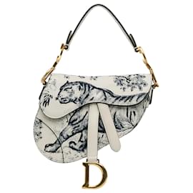 Dior-Borsa da sella Dior Mini in pelle di vitello Toile de Jouy bianca-Bianco