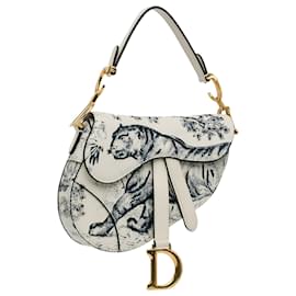 Dior-Borsa da sella Dior Mini in pelle di vitello Toile de Jouy bianca-Bianco