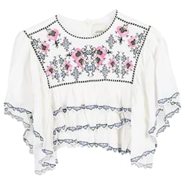 Isabel Marant-Isabel Marant Copped Embroidered Top in White Cotton-White