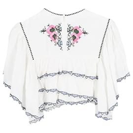 Isabel Marant-Isabel Marant Copped Embroidered Top in White Cotton-White
