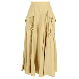Rejina Pyo-Rejina Pyo Lena Crinkled Midi Skirt in Yellow Linen-Other