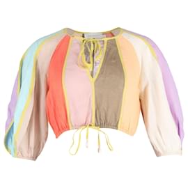 Zimmermann-Zimmermann Lola Crop Top com Painéis em Linho Multicolor-Multicor,Outro