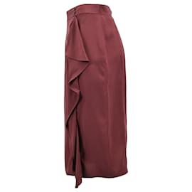 Saint Laurent-Gonna midi drappeggiata Yves Saint Laurent in seta bordeaux-Rosso,Bordò