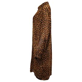 Saint Laurent-Yves Saint Laurent Vestido camisero estampado hasta la rodilla en seda marrón-Castaño,Roja