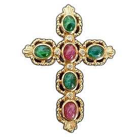 Christian Dior cross pendant Red Golden Green