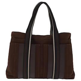 Hermès-Bolsa de mão HERMES Trocha Horizontal Zonal MM Lona Marrom Preto Auth bs14409-Marrom,Preto