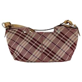 Burberry-BURBERRY Nova Check Blue Label Shoulder Bag Canvas Red Auth 75453-Red