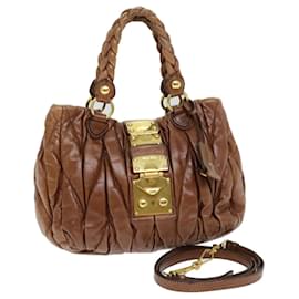 Miu Miu-Miu Miu Materasse Borsa a mano in pelle 2 vie Marrone Auth bs14570-Marrone