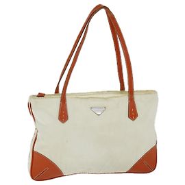 PRADA Sacola Nylon Bege Laranja Auth 75334 Bege Laranja