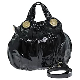 Gucci-Bolsa de mão GUCCI Histeria esmalte 2 vias preta 197016 Auth hk1277-Preto