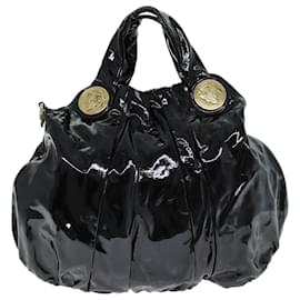 Gucci-GUCCI Histeria Hand Bag Enamel 2way Black 197016 Auth hk1277-Black