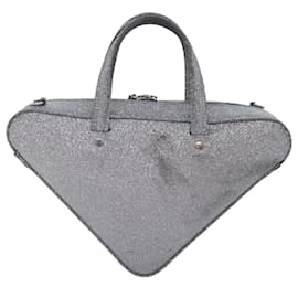 Balenciaga-BALENCIAGA Triangle Duffle XS Hand Bag Leather 2way Silver 531048 Auth 74610-Silvery