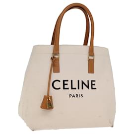 Céline-CELINE Sacola Horizontal Cabas Lona Creme Auth 74667-Cru