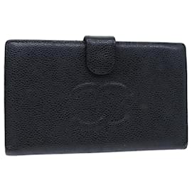 Chanel-Portafoglio CHANEL COCO Mark Pelle di caviale Nero CC Auth bs14452-Nero