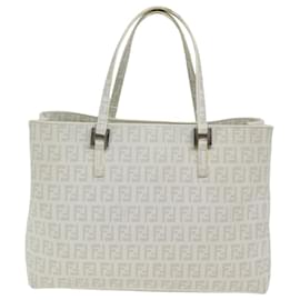 Fendi-FENDI Borsa a mano in tela Zucchino bianca Auth 75224-Bianco