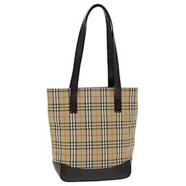 Burberry-BURBERRY Borsa tote Nova Check Canvas Pelle Beige Auth bs14347-Beige