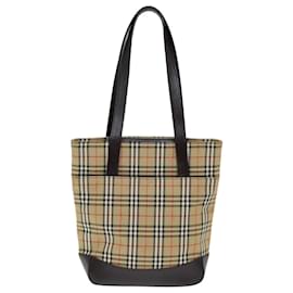 Burberry-BURBERRY Nova Check Tote Bag Canvas Leather Beige Auth bs14347-Beige
