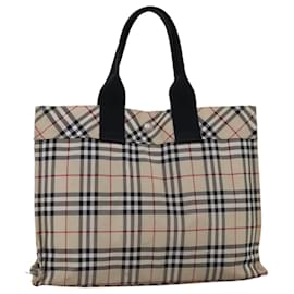 Burberry-Bolsa de mão BURBERRY Nova Check Blue Label Nylon Bege Auth yb561-Bege