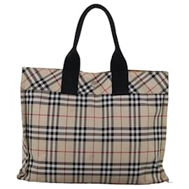 Burberry-Bolsa de mão BURBERRY Nova Check Blue Label Nylon Bege Auth yb561-Bege