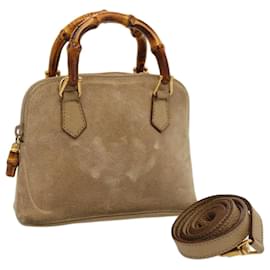 Gucci-GUCCI Bamboo Hand Bag Suede 2way Beige 007 2032 0231 Auth 75795-Beige