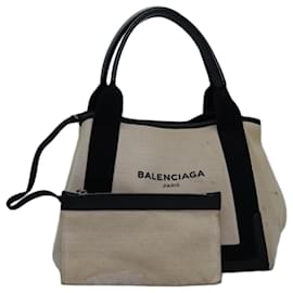 Balenciaga-Bolsa de mão Balenciaga Navy Cabas S em lona branca e preta 339933 Autêntica yk12669-Preto,Branco