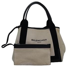Balenciaga-BALENCIAGA Navy Cabas S Hand Bag Canvas White Black 339933 Auth yk12669-Black,White