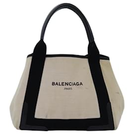 Balenciaga-BALENCIAGA Navy Cabas S Hand Bag Canvas White Black 339933 Auth yk12669-Black,White