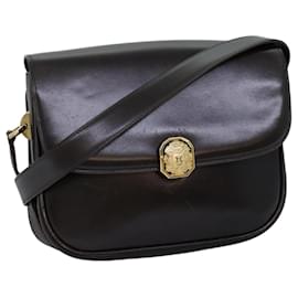 Céline-Bolso de hombro de cuero marrón CELINE auténtico 74588-Castaño