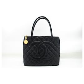Chanel-CHANEL Gold Medallion Caviar Shoulder Bag Grand Shopping Tote-Black