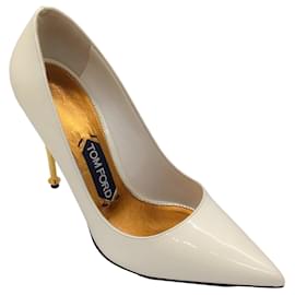 Autre Marque-Tom Ford Ivory / Gold Stiletto Heel Patent Leather Pump-Cream