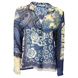 Blusa Etro a maniche lunghe in seta velata stampata Blu/Avorio Blu