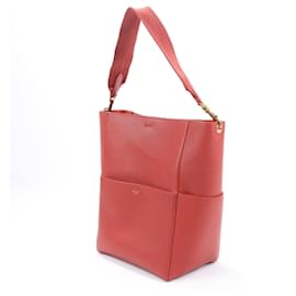 Céline-CELINE Seau Sangle Bucket Leather Shoulder Bag in Red-Red