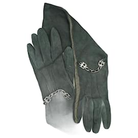Blumarine-Guantes de Ante Gris-Grey
