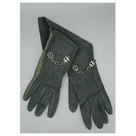 Blumarine-Guantes de Ante Gris-Grey