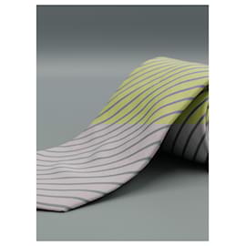 Hermès-Corbata Verde a Rayas Grises-Green