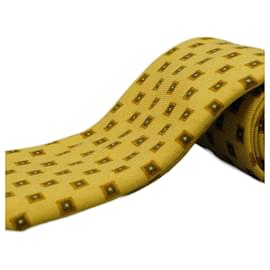 Autre Marque Corbata Amarilla con Cuadros Marrones Amarillo