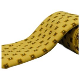 Autre Marque Corbata Amarilla con Cuadros Marrones Giallo