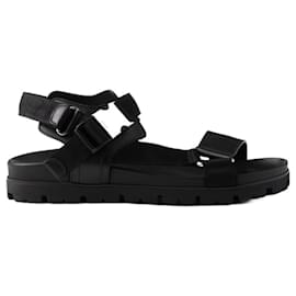 Prada-Sporty leather and black Re-Nylon tape sandals new-Black