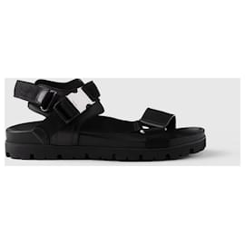 Prada-Sporty leather and black Re-Nylon tape sandals new-Black