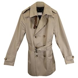 Sandro-Sandro Double-Breasted Trench Coat in Beige Cotton-Other