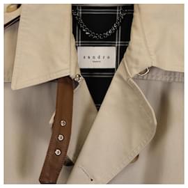 Sandro-Sandro Double-Breasted Trench Coat in Beige Cotton-Other