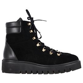 Stuart Weitzman Chalet Hiking Boots in Black Suede Black