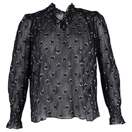 Ba&Sh Malawi Tumbling Blossoms Georgette-Bluse aus schwarzer Seide Schwarz