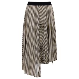 Maje-Maje Jungla Asymmetric Stripe Pleated Skirt in Metallic Beige and Grey Polyester-Beige