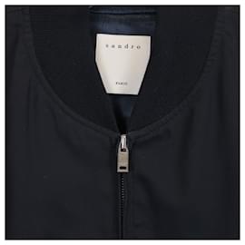 Sandro-Sandro Bomber Jacket In Navy Blue Cotton-Blue,Navy blue