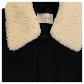 Sandro-Sandro Heron Shearling Collar Jacket in Navy Blue Polyester-Blue,Navy blue