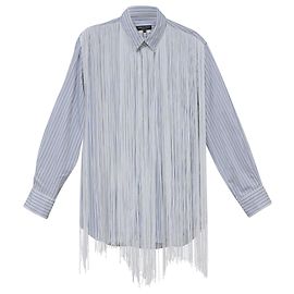Comme Des Garcons Comme des Garçons Homme Plus gestreiftes Fransenhemd aus hellblauer Baumwolle Blau Hellblau