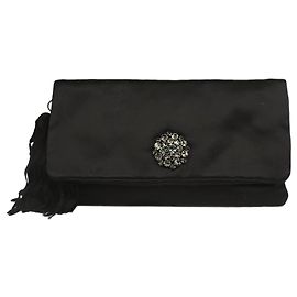 Lanvin Clutch preta com aba de cetim com adornos e borla Preto